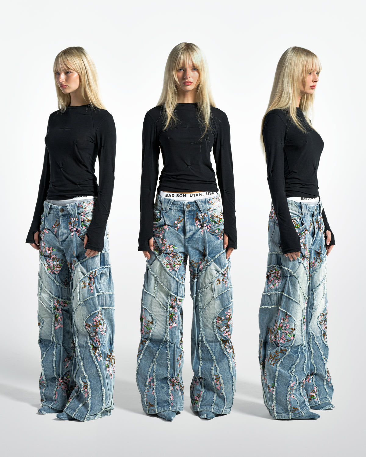 CHERRY BLOSSOM' DENIM PANTS - BAD SON