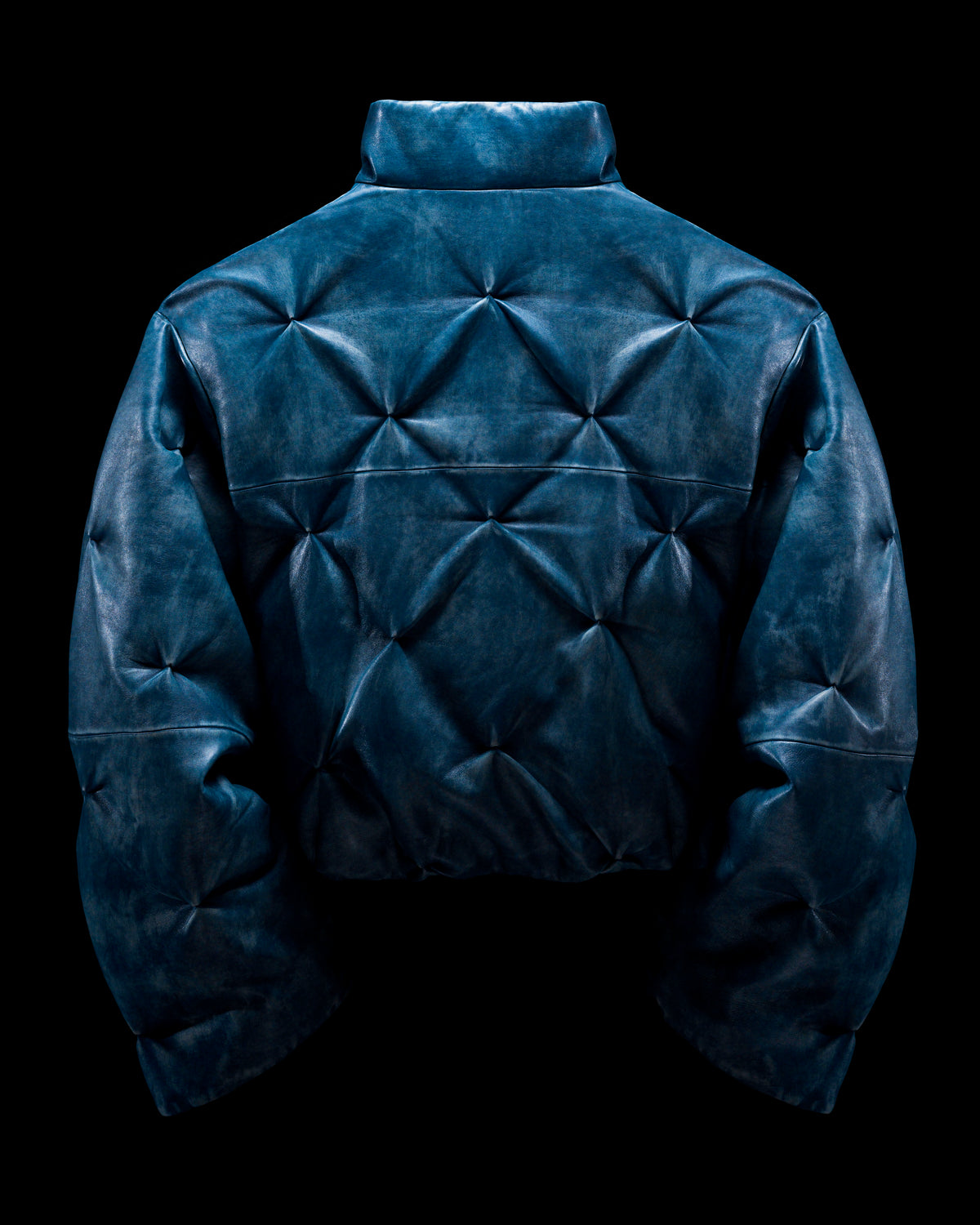 ‘CORE’ PUFFER JACKET IN WEATHERED BLUE LEATHER