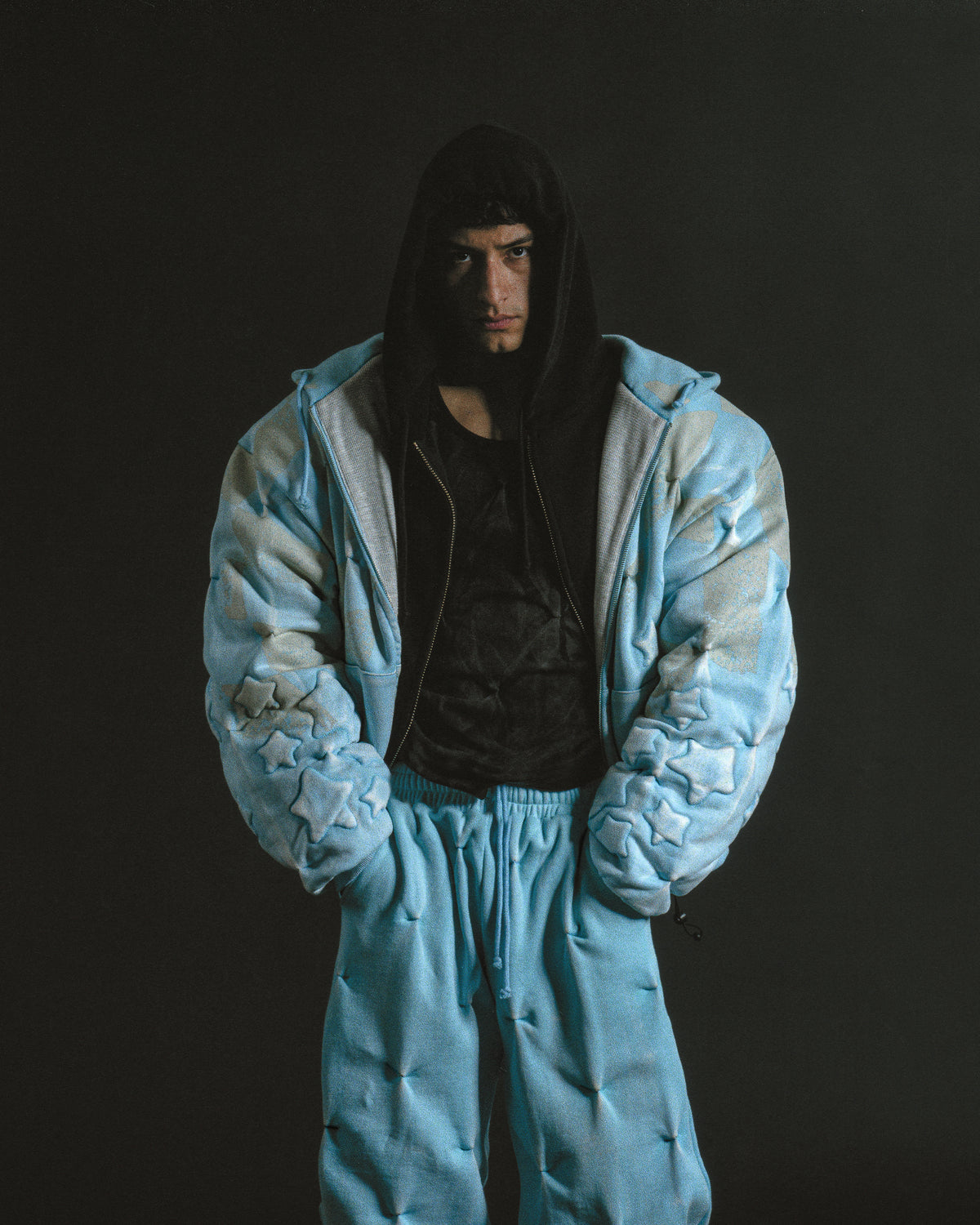 ELECTRIC BLUE 'STARFRUIT' PADDED ZIP-UP HOODIE - BAD SON