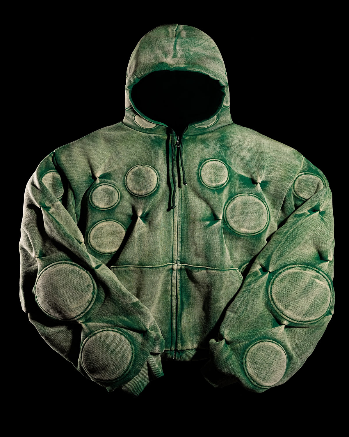 WITHERED GREEN 'OXYGEN' PADDED ZIP-UP HOODIE - BAD SON