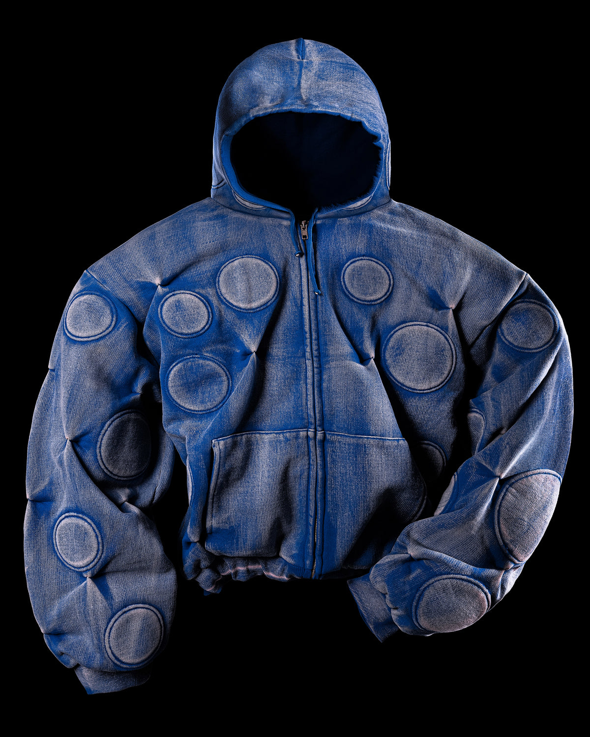 FADED COBALT 'OXYGEN' PADDED ZIP-UP HOODIE - BAD SON