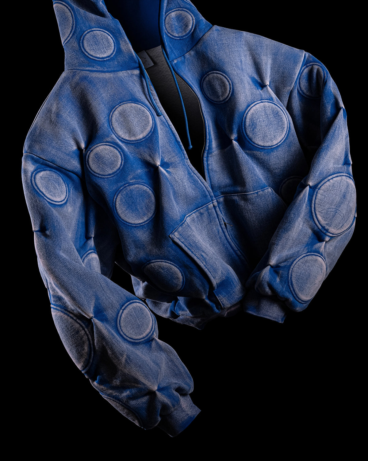 FADED COBALT ‘OXYGEN’ PADDED ZIP-UP HOODIE