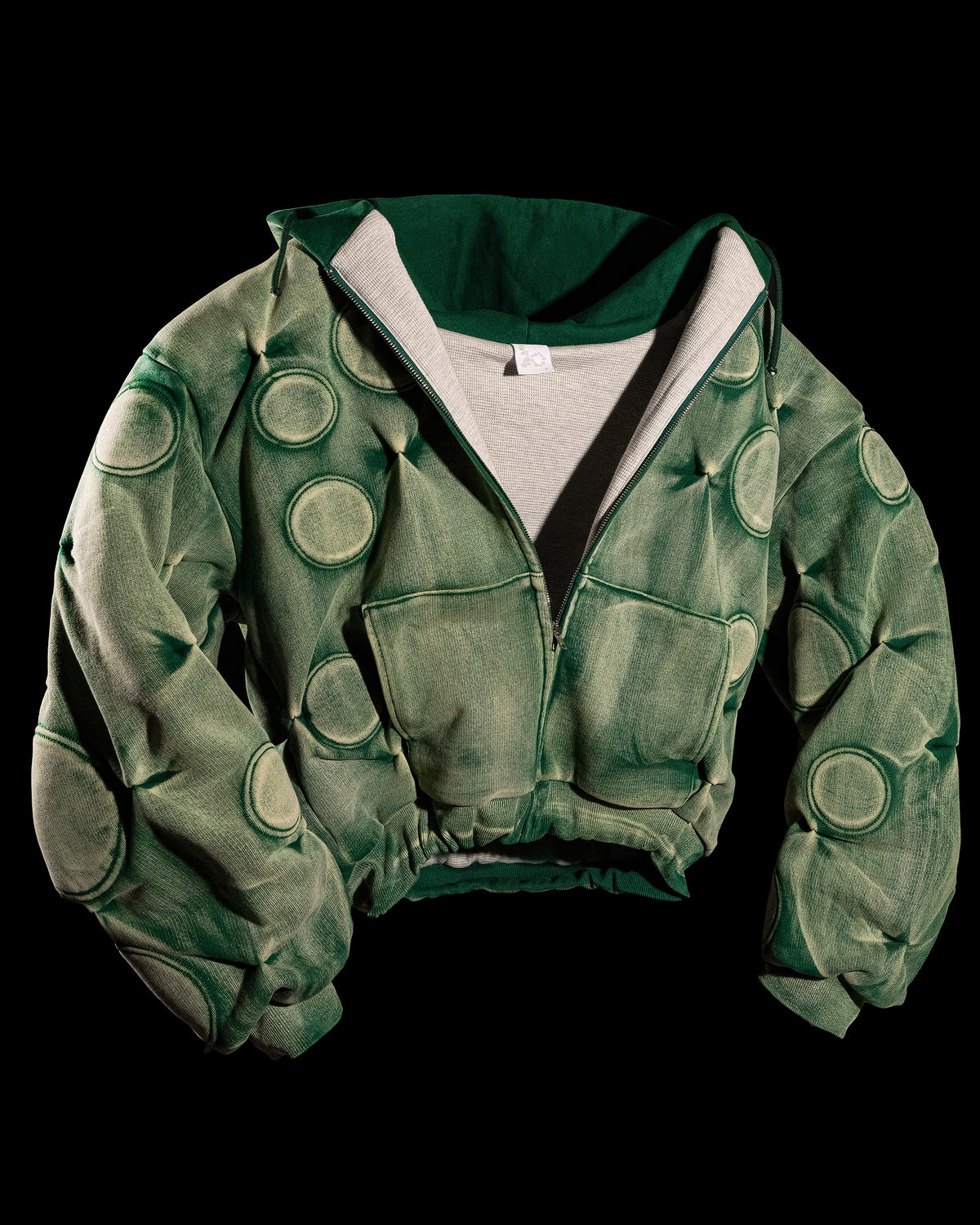 WITHERED GREEN 'OXYGEN' PADDED ZIP-UP HOODIE - BAD SON WITHERED GREEN 'OXYGEN' PADDED ZIP-UP HOODIE - BAD SON