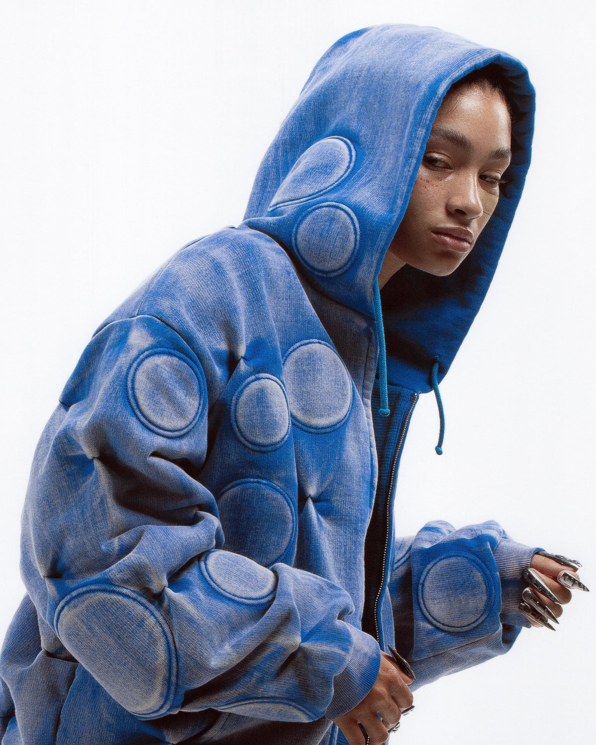 FADED COBALT 'OXYGEN' PADDED ZIP-UP HOODIE - BAD SON
