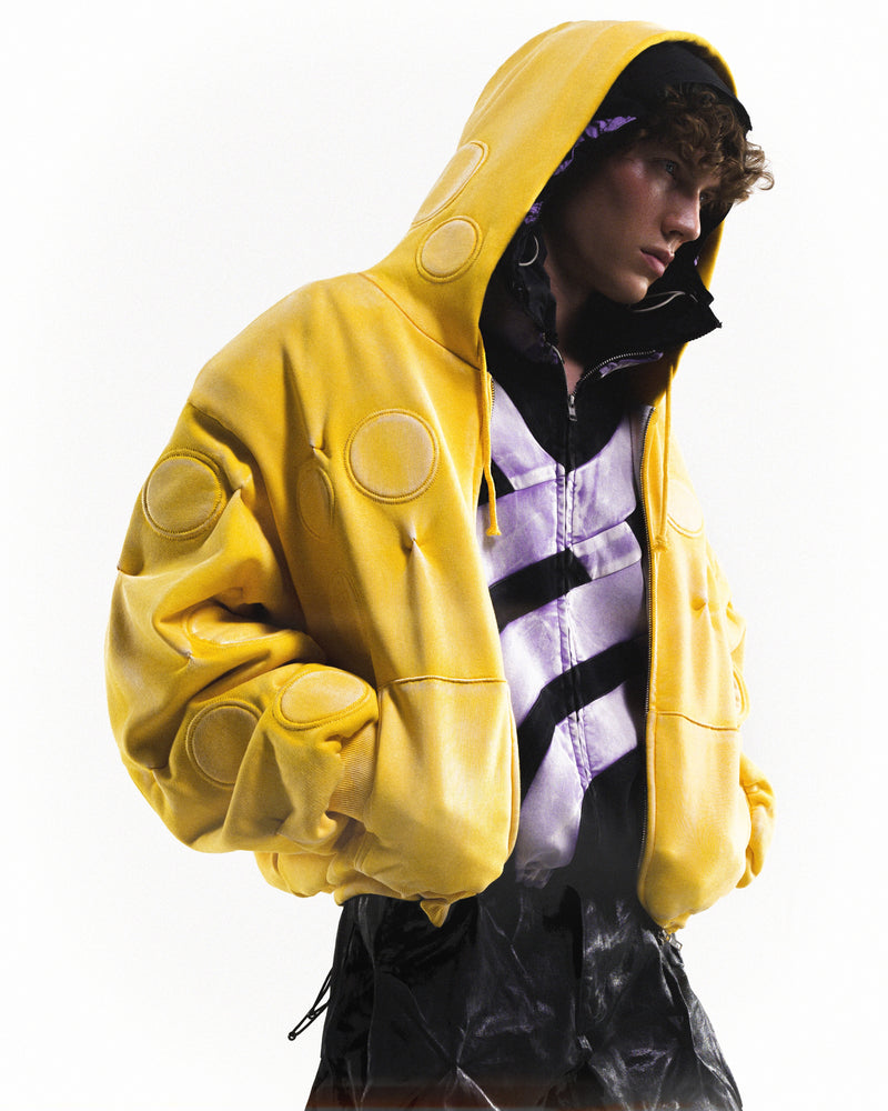 CANARY YELLOW 'OXYGEN' PADDED ZIP-UP HOODIE